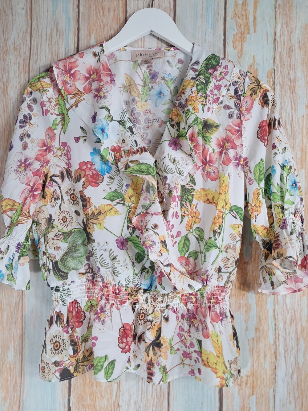 Philosophy Republic Clothing Floral Smocked Waist Peplum Blouse Size S/P